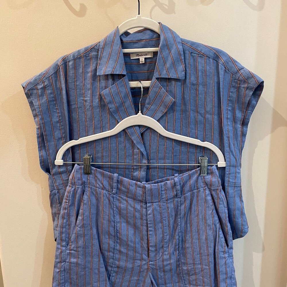 Madewell Blue Striped Matching Set Button Top & Shorts